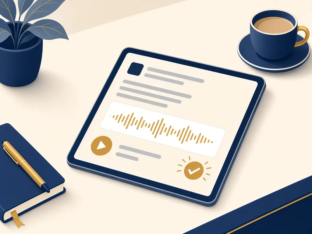 Illustration of a tablet showing a call summary with a recording